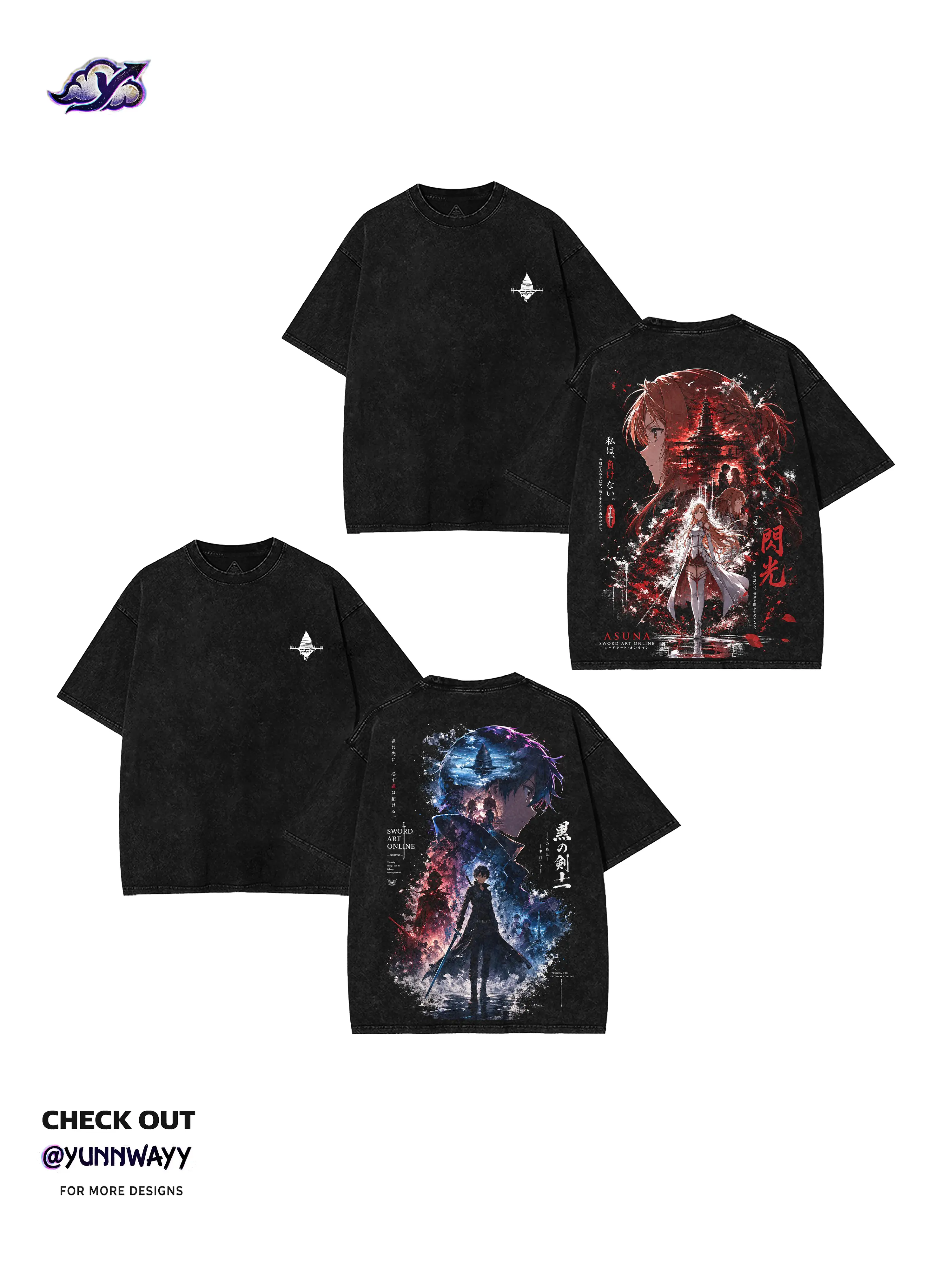 Sword Art Online Kirito & Asuna Couple Matching Couple Tee, Vintage Unisex Outfit Heavyweight Acid Wash Cotton, Y2K Casual Streetwear Trendy Anime Fashion Tops