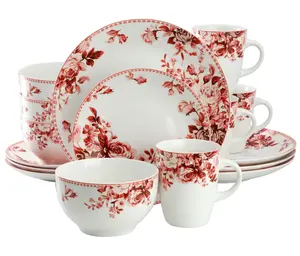 Red Rose 16 Piece Stoneware Dinnerware Set Cutlery Tableware