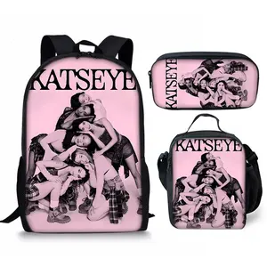 Katseye Themed 3-Piece Student Backpack Set, Large Capacity Rucksack, Crossbody Bag & Pencil Case Combo