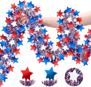 50FT 4th of July Tinsel Garland Red White and Blue Garland Patriotic Garland for 4th of July Independence Day Memorial Day Celebration Holiday Red White and Blue Decorations