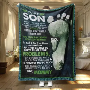 Soft Throw Blanket, 1 Count Letter for Son Print Soft Warm  Nap Blanket, Air-conditioned Room Blanket for Home Office Travel Dormitory Camping