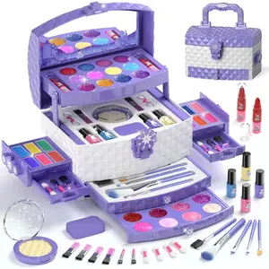 PERRYHOME Kids Makeup Set for Girl 56 Pcs Washable Real Cosmetic, Non-Toxic Frozen Toys Toddler Makeup Kit, Frozen Princess Dress up Game Christmas & Birthday Girl Gift for 3-12(Frozen Purple)