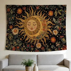 Sun and Moon Tapestry Celestial Vintage Style Wall Hanging Suitable for Home Decor Valentine's Day Easter St.Patrick's Day Halloween Christmas and Other Festival Decorations.