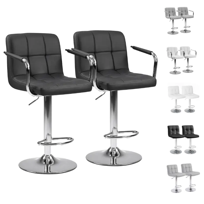 Swivel Bar Stools Set of 2, Modern Square PU Leather Adjustable Height Swivel Bar Chair with Backrest Bar Stools Set of 2, Counter Height Barstools,Square Seat Cushion Barstool with Back, Height Adjustable PU Leather Swivel Barstool