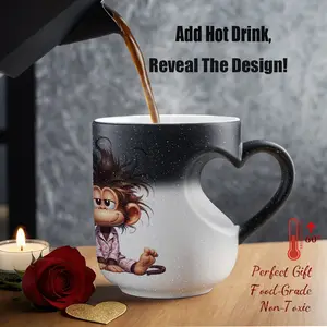 Magic Color-Changing Ceramic Mug with Cute Monkey Design, Thermosensitive Mug for Coffee Lovers, 11 Oz/330 Ml, Stylish Coffee Mugs, Gifts for Friends, Drinkware