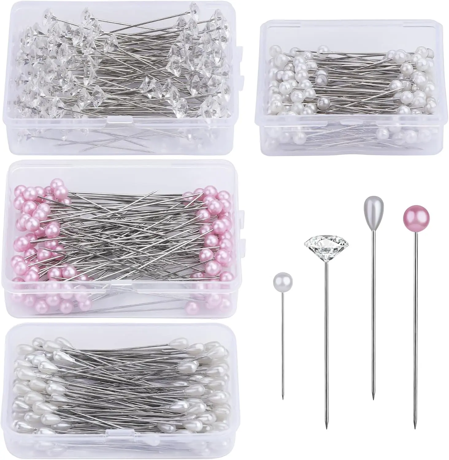 400 PCS Bouquet Pins Corsage Pins, 4 Styles Straight Pins Crystal Head Pearl Head Flower Pins for DIY Decoration, Wedding, Jewelry Flower Decoration