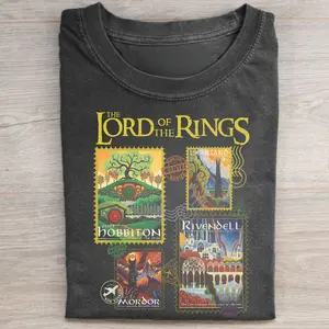 Vintage The Lord of The Rings Graphic Tee - Hobbiton, Mordor, Rivendell, Isengard, The Hobbits, Middle Earth - Men's Top - Menswear Hoodie Shirts Casual Relaxed Fit Casual Loose Sleeve