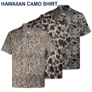 Men’s Hawaiian Camo Shirt Tropical Camouflage Print Classic Fit Model Lightweight Breathable Short Sleeve Button Up Summer Beach Vacation Outdoor Casual Stylish Gift for Dad or Him