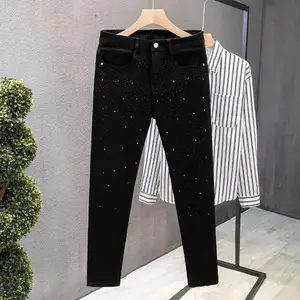 Luxury Fashion Hot Diamond Black Jeans Men's Autumn Men's Pants Brand Slim New Gypsy Star Fried Street Handsome Pants