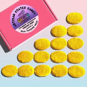 Passion Fruit Coated Swedish Candy - Strawberry Pomegranate BUBS in Passion Fruit