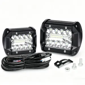 4Inch 60W LED Pods Spot Flood Amber White Light Bar Strobe 6 Modes Memory Function Off-Road Truck Car ATV SUV Cabin Boat with 16AWG Wiring Harness Kit-2 Lead（2PCS）