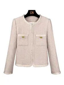 Women's Solid Color Tweed Jacket, Elegant Fashion Casual Open Front Outerwear for Daily Outdoor Wear, Women Clothing for Spring Fall, Coats