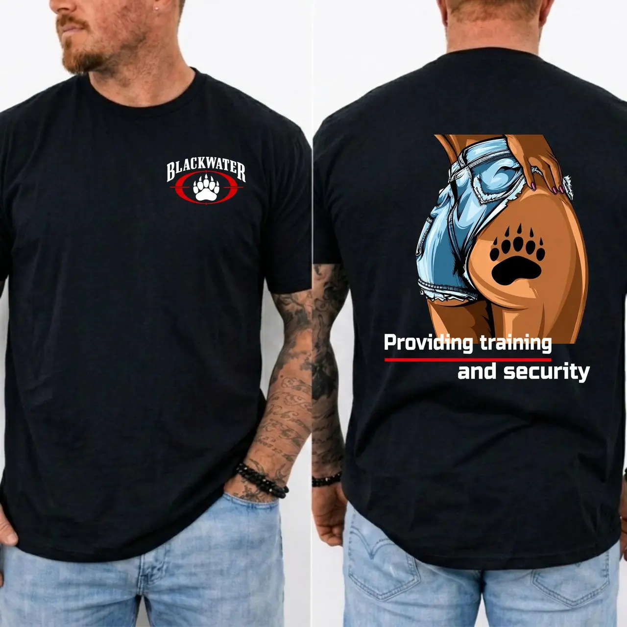 Blackwater Providing Training And Security Graphic T Shirt Men's Retro Tactical Logo Bear Paw Logo Graphic Tee Outdoor Sports Apparel Gift Men
