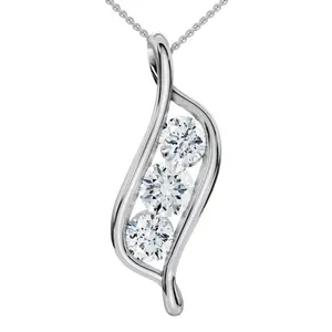 1Ct Three Stone Diamond Pendant 14K White Gold Necklace Lab Grown