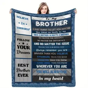 Letter Pattern Soft Blanket, 1 Count To My Brother Letter Gift Blanket for Home Office Travel Camping Dormitory School Flannel Cozy Blanket