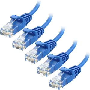 10Gbps 5-Pack Snagless  6 Ethernet  - 7ft, Slim Profile  6 , Cat6 Cord, Thin Ethernet Cord, Blue