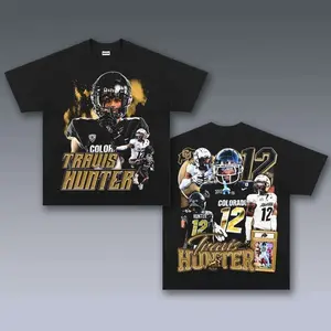 [SALE Up To 50% Off] Travis Hunter Graphic Tee, Y2K Crew Neck Streetwear T-Shirt, Unisex Crew Neck Tee, Vintage Football Graphic, Sports Player Bootleg Premium Style, Casual Cotton Fit 2 Sided
