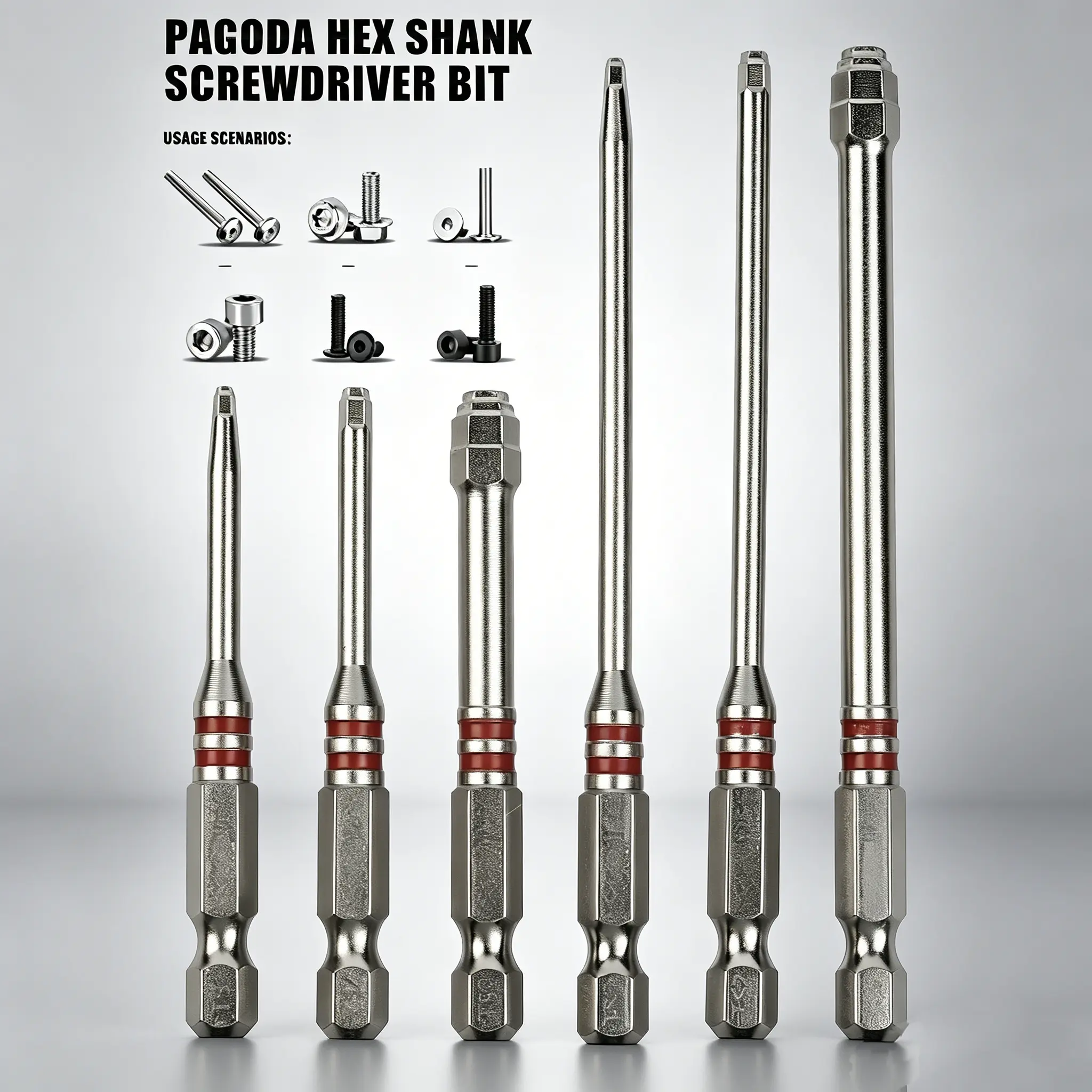 Pagoda-Type Ladder Hex Screwdriver Bit Set 6PCS, S2 Alloy Steel Multi-Function Allen Bits, Electric Drill Bit for Repair & DIY