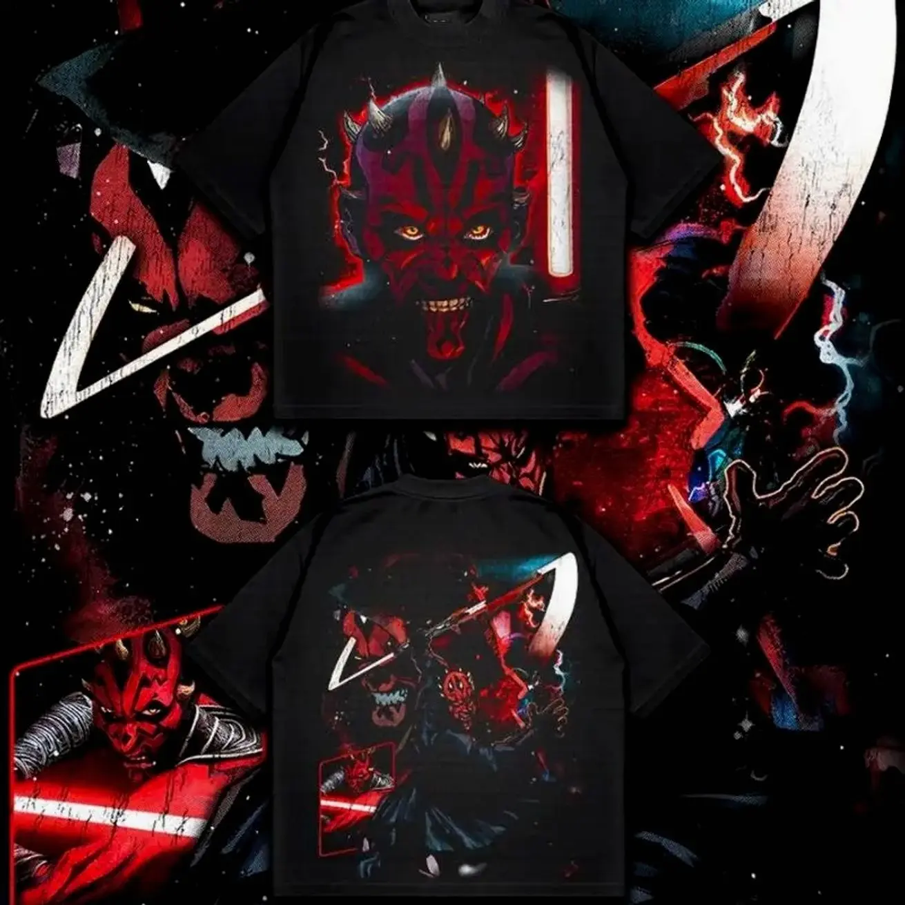 The Phantom Menacea Darth Maul Double Printed Oversize Lightweight TV Show Graphic Top Cotton Gift T-Shirt For Comic Lover, Gift T-Shirt For Movie Lover Men's Regular Fit Floral Print Tee streetwear. 0IM