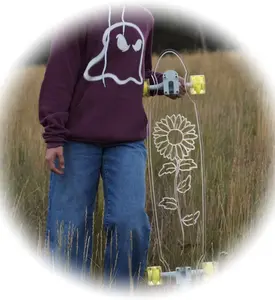 GHOST BOARDS Clear Acrylic 40'' Longboard w/ LED Wheels - Durable, Non-Slip, Platypus Style, Sunflower Design, Easy for All Riders