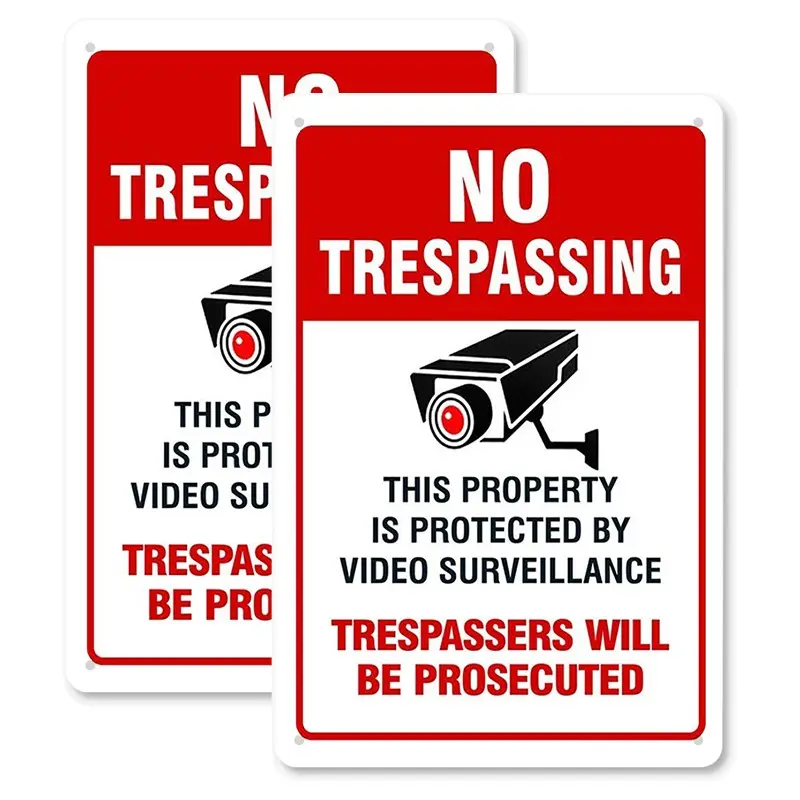 Warning Security Smile on Camera No Trespassing, Aluminum 8x12 Inch Sign, House and Business Decoration, 2-Pack