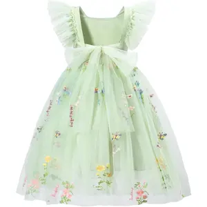 Tutu.kk Toddler Girls Vintage Party Dress Ruffled Sleeve A-Line Tulle Flower Girl Dresses for Wedding,Birthday
