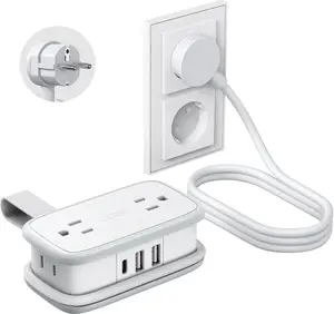 NTONPOWER European Travel Plug Adapter, Type E F Plug Adapter, Italy Travel Adapter with 4 Outlets 3 USB(1USB C) Ports, 4FT Wrapped Around Cord for Travel Spain Iceland Europe Travel Essentials tiktokshopspringglowup summervibes