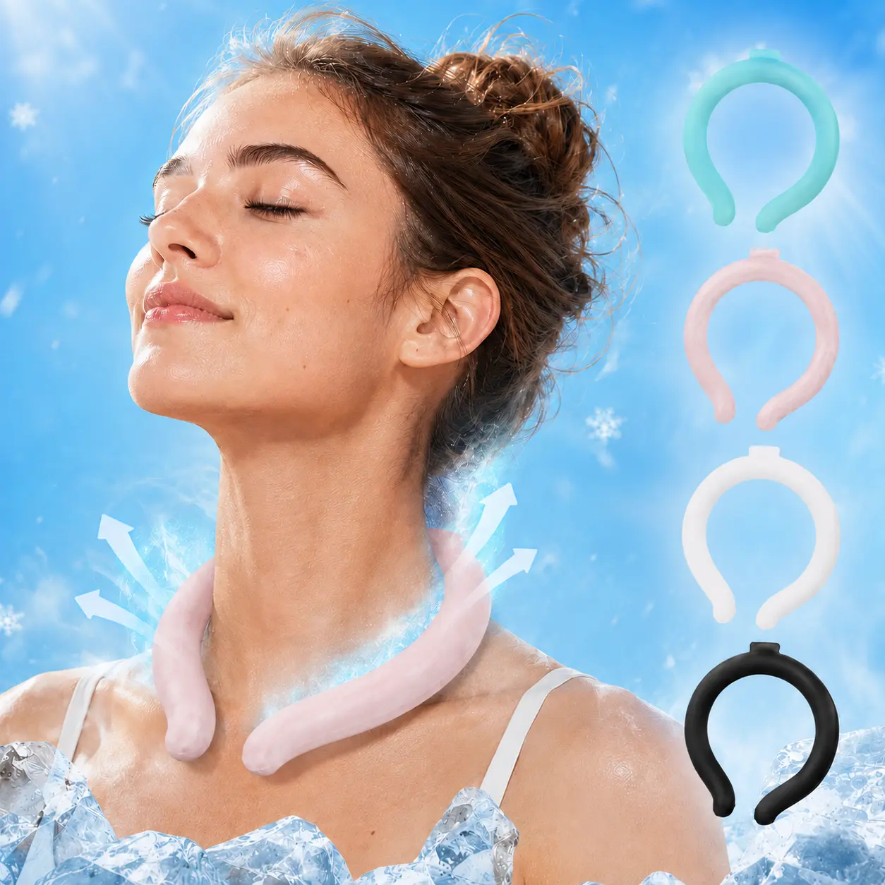 Reusable Cooling Neck Ring, Wearable PCM Neck Cooler, No-Charge Hands-Free Cooling Collar for Hot Weather, Outdoor, Travel, Work & Sports