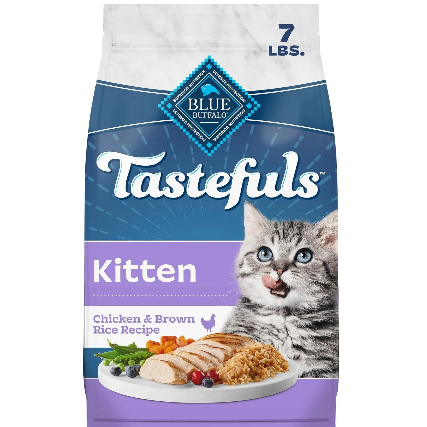 Blue Buffalo Tastefuls Chicken Kitten Dry Cat Food, 3 lb | With DHA, Real Chicken First, Antioxidant-Rich LifeSource Bits