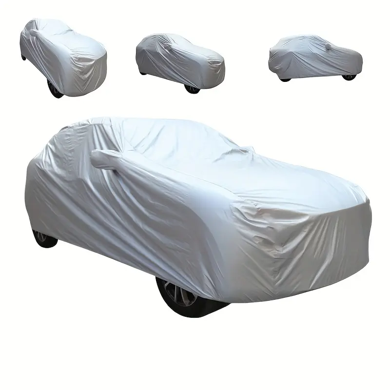 170T Silver Polyester Heavy Duty Dust Cover - Waterproof, UV Defense, Snowproof, Windproof, Outdoor Sap & Droppings Off, Modern All-Weather Compact Car Cover (Up to 189in Universal Fit)