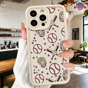 Cute Baseball Sports Pattern Case for iPhone 17 16 15 14 Pro Max 13 12 11 XR XS Plus Air Slim Lightweight Shockproof Anti Drop Protective Durable TPU Cover