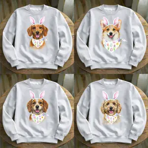Bunny Ears Puppy Sweatshirt - 40 Breed Easter Dog Crewneck, Custom Dog Lover Pullover, Spring Floral Bandana Graphic, Cute Gift for Women and Men