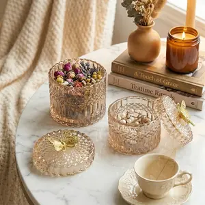 Creative Crystal Glass Butterfly Storage Jar, Home Bedroom Decor, Jewelry Box, Makeup Cotton Holder, Toothpick Organizer