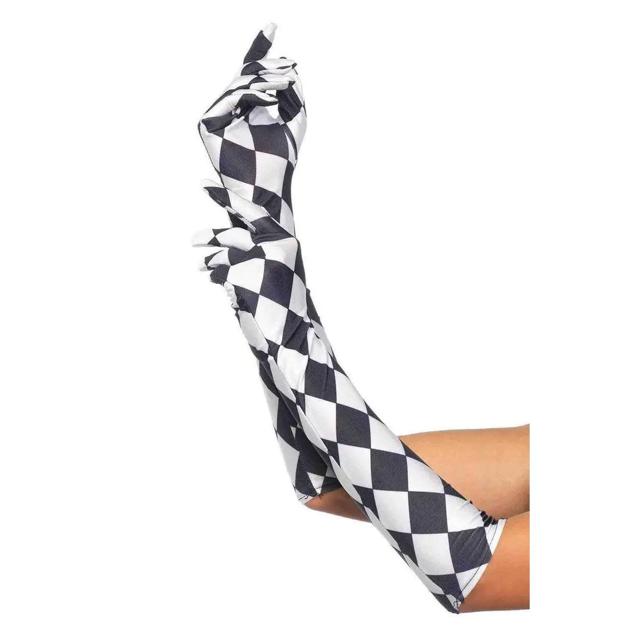 Adult Harlequin Diamond Pattern Gloves, Trippy Elbow-Length Stretchy Satin Polyester Accessories for Halloween Holiday Cosplay, Comfortable