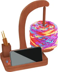 Upgraded Yarn Holder for Knitting and Crocheting, Twirling Mechanism Yarn Spinner with Crochet Accessories Storage and Phone Stand,Yarn Ball Holder for Knitting Lovers