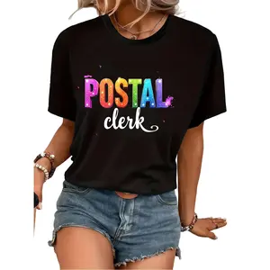 Women's T-shirt, sizes 0XL-5XL, black, women's postal clerk T-shirt - black work T-shirt with postal clerk title, soft and breathable fabric, suitable for the post office, USPS employees - machine washable casual daily shirt, post office attire, workplace