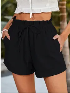 Summer New Women's Solid Color Loose Casual Fashion Drawstring Shorts, Comfortable and Stylish, Perfect for Daily Wear