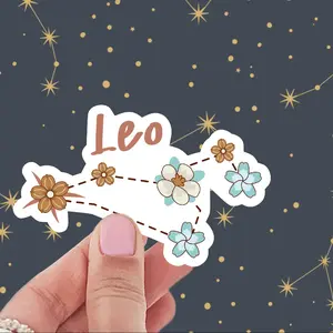 Leo Zodiac Sticker for July and August Birthdays with Beautiful Floral Design, Water-Resistant Vinyl Material, Perfect Gift for Natural Leaders. Handmade in Green Bay, Wisconsin
