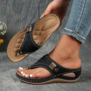 Fashion Wedge Flip-Flops for Women with Ergonomic Arch Support, Breathable Outdoor Slippers,Stylish Forefoot Design