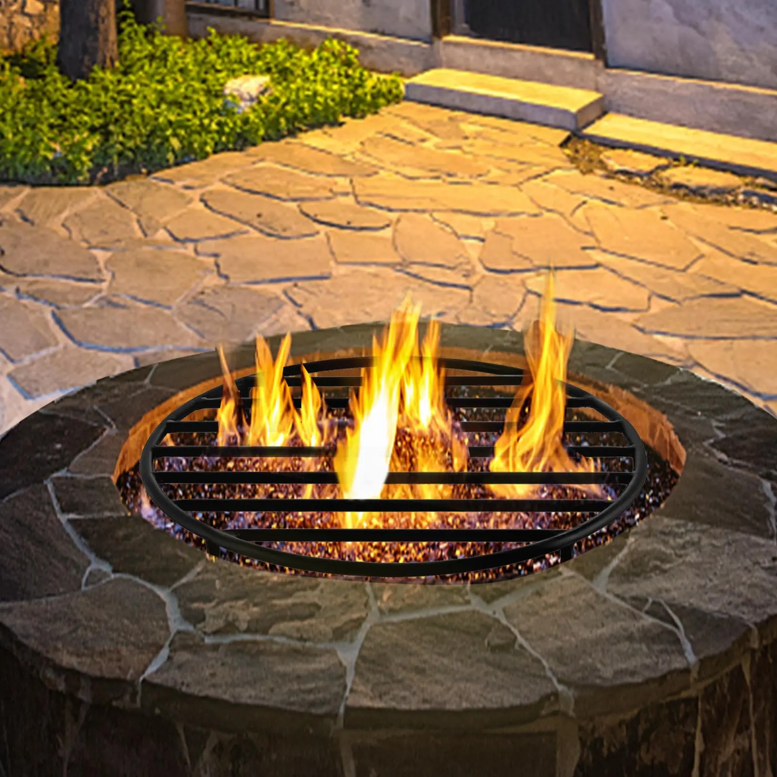 【summerfinds】VEVOR Fire Pit Grate, Heavy Duty Iron Round Firewood Grate, Round Wood Fire Pit Grate 19\", Firepit Grate with Black Paint, Fire Grate with 4 Removable Round Legs for Burning Fireplace and Firepits Charcoal Steel