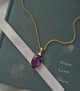 Amethyst Necklace – 18K Gold-Plated Birthstone Pendant for Inner Strength | Meaningful Gift for Her