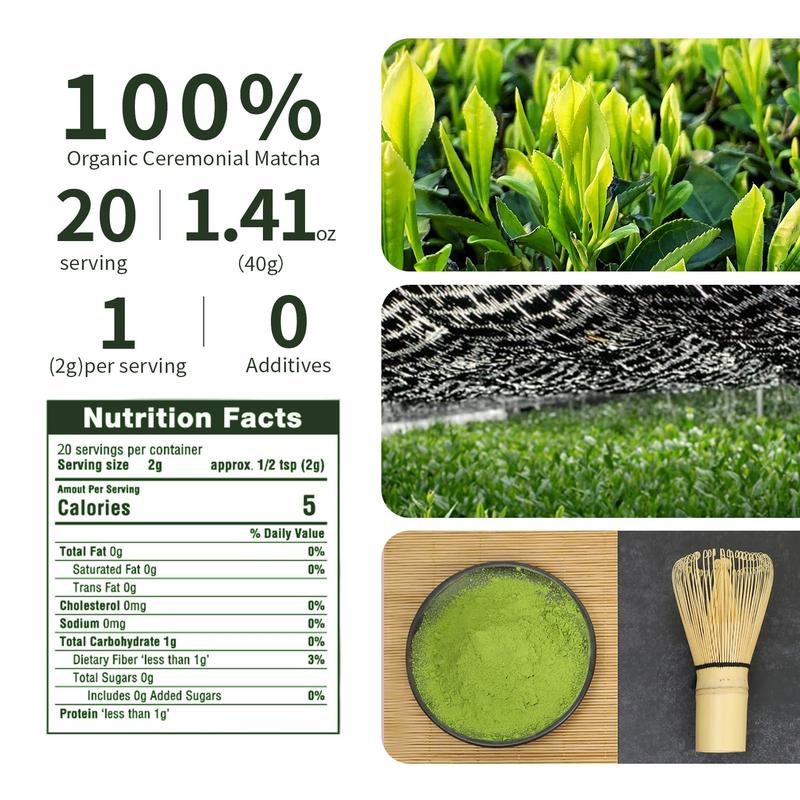 Organic Ceremonial Grade Matcha Green Tea Powder-1.41oz-40g-First Harvest-No Additives-Unsweetened-100% Pure Premium-For Drinking-Tin Containe