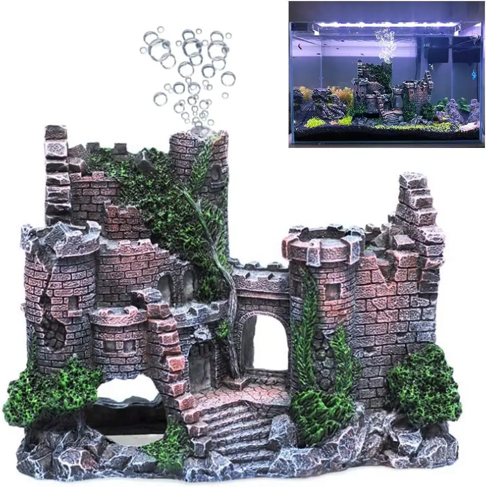 Aquarium Castle Air Bubbler Fish Tank Decorations for Betta Fish Ornament Small and Medium Fish Accessories Decor Betta House Toys