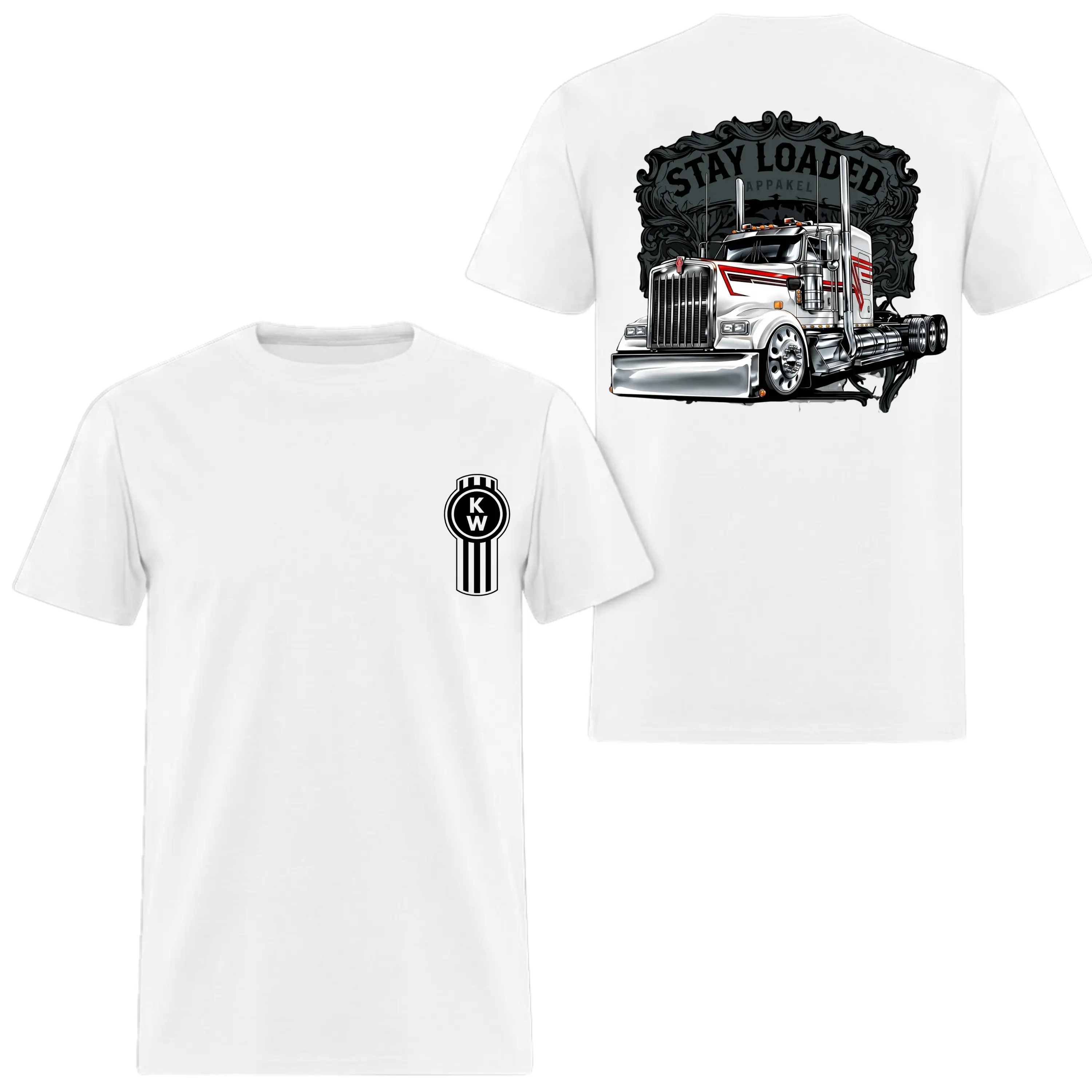 Stay Loaded Kenworth Semi Truck T-Shirt, 2 Sides, KW Logo Big Rig Graphic Tee