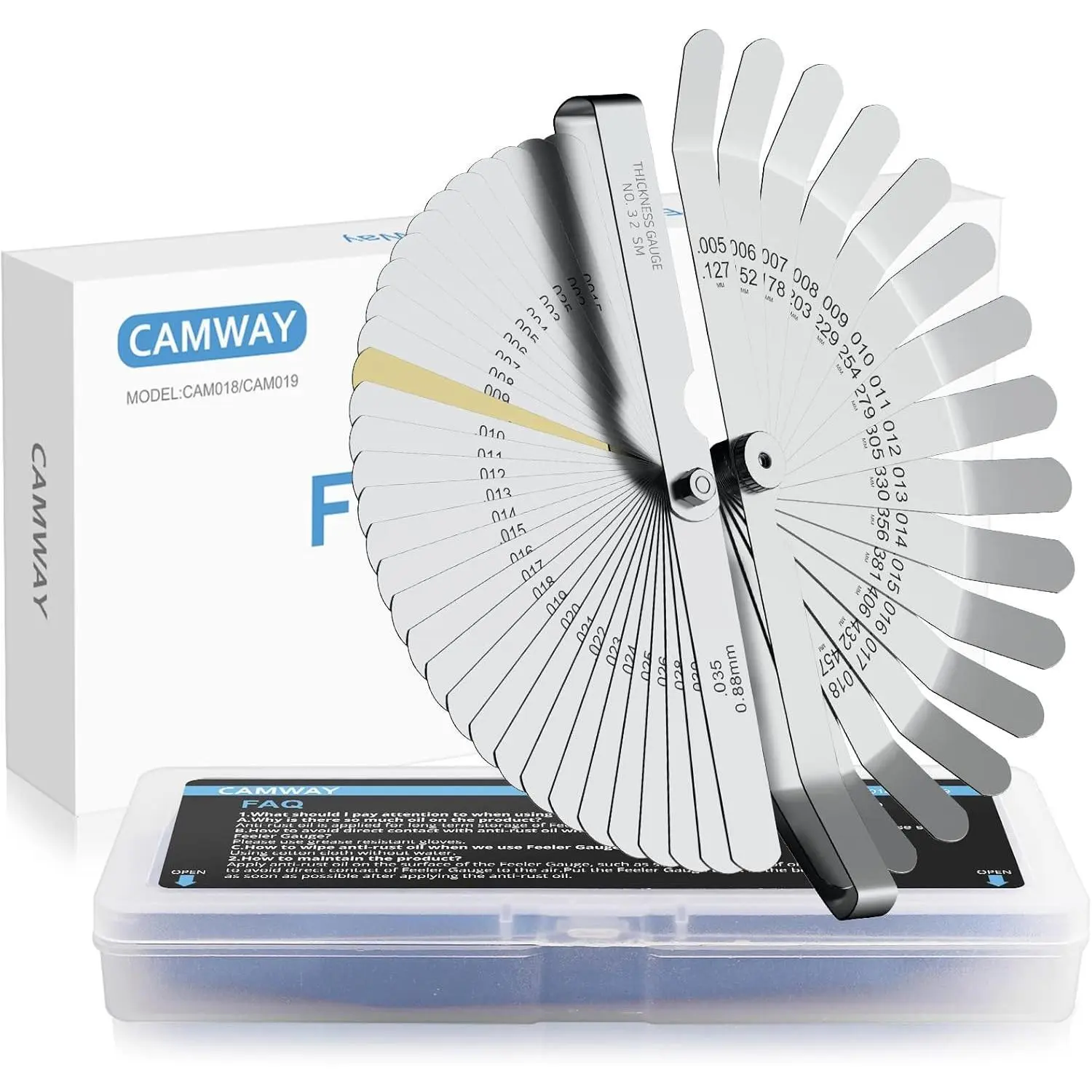 CAMWAY 2Pcs Feeler Gauge Set Steel Metric/Inch 32 Straight Blade Steel Feeler Gauge+16pcs Feeler Gauge 45º Blades Offset for Measuring Gap Width Thickness Valve Spark Plug Gaps Measuring Tools sohochic