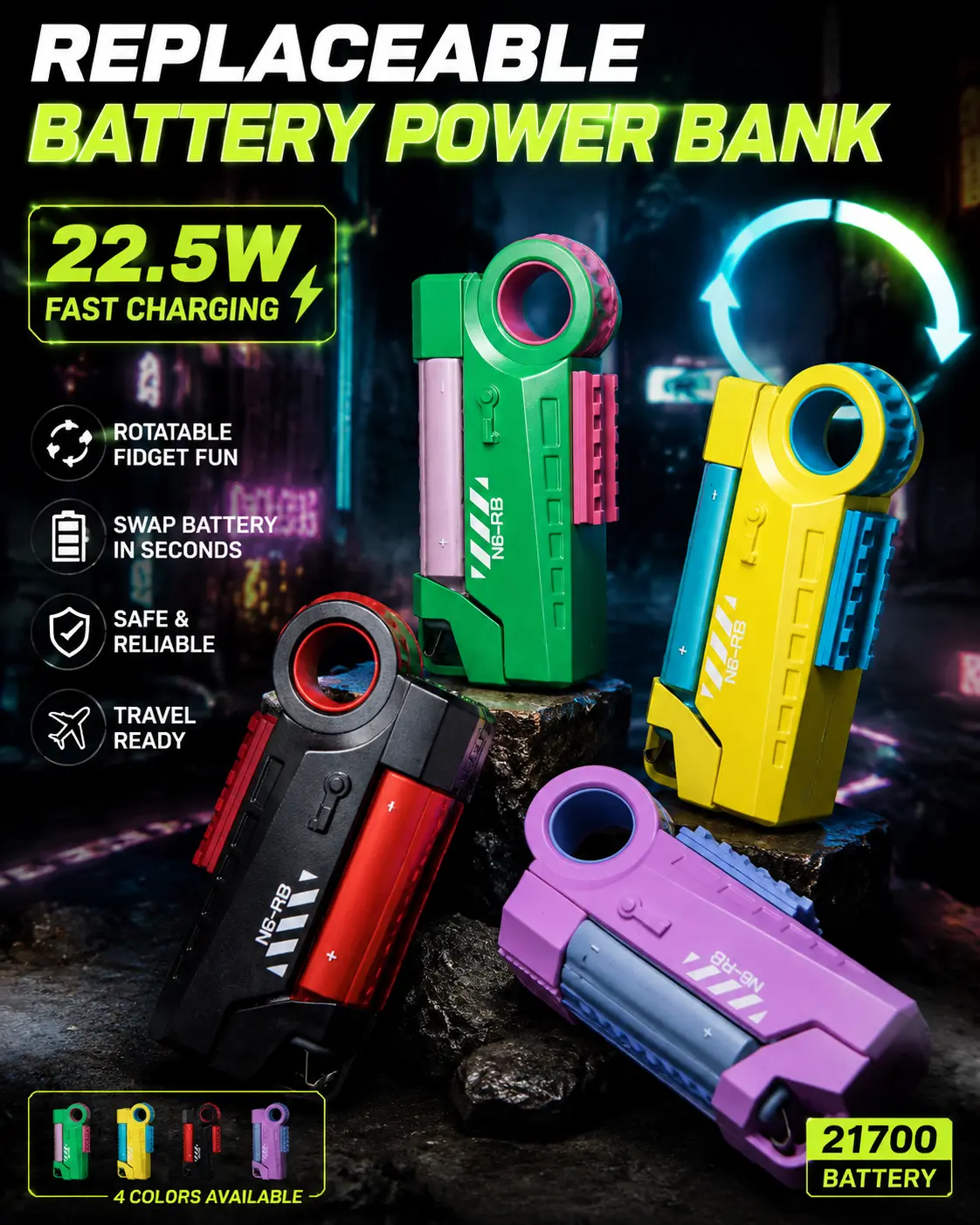 KangTao Smart N6-RB Replaceable Battery Power Bank 22.5W Fast Charging 21700 Modular Portable Charger