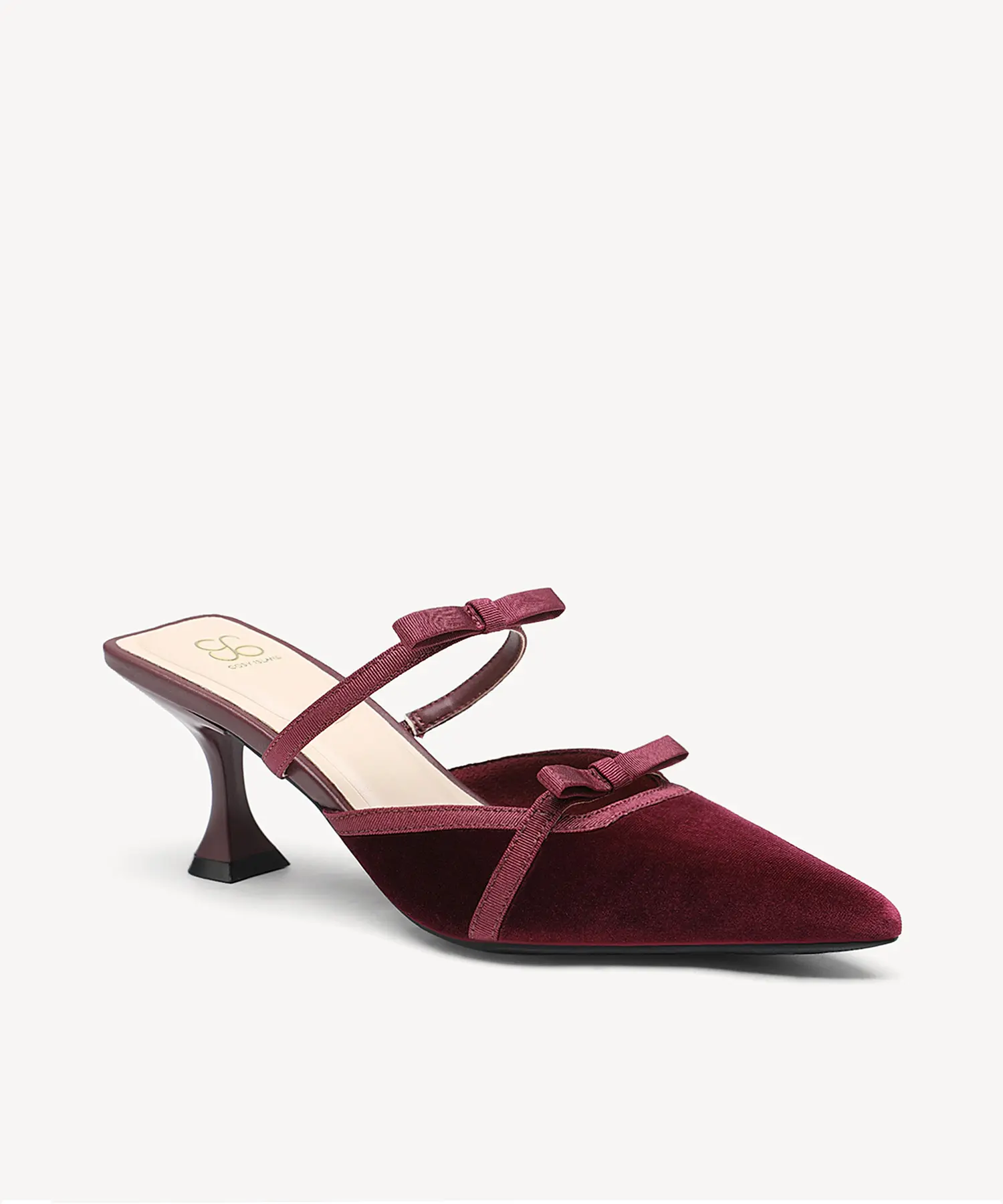 Cosy Island Velvet Bow Knot Pointed Toe Backless Mules 6.5cm Spool Flare Heel Slip On Party Dress Shoes,back to school,back to school haul