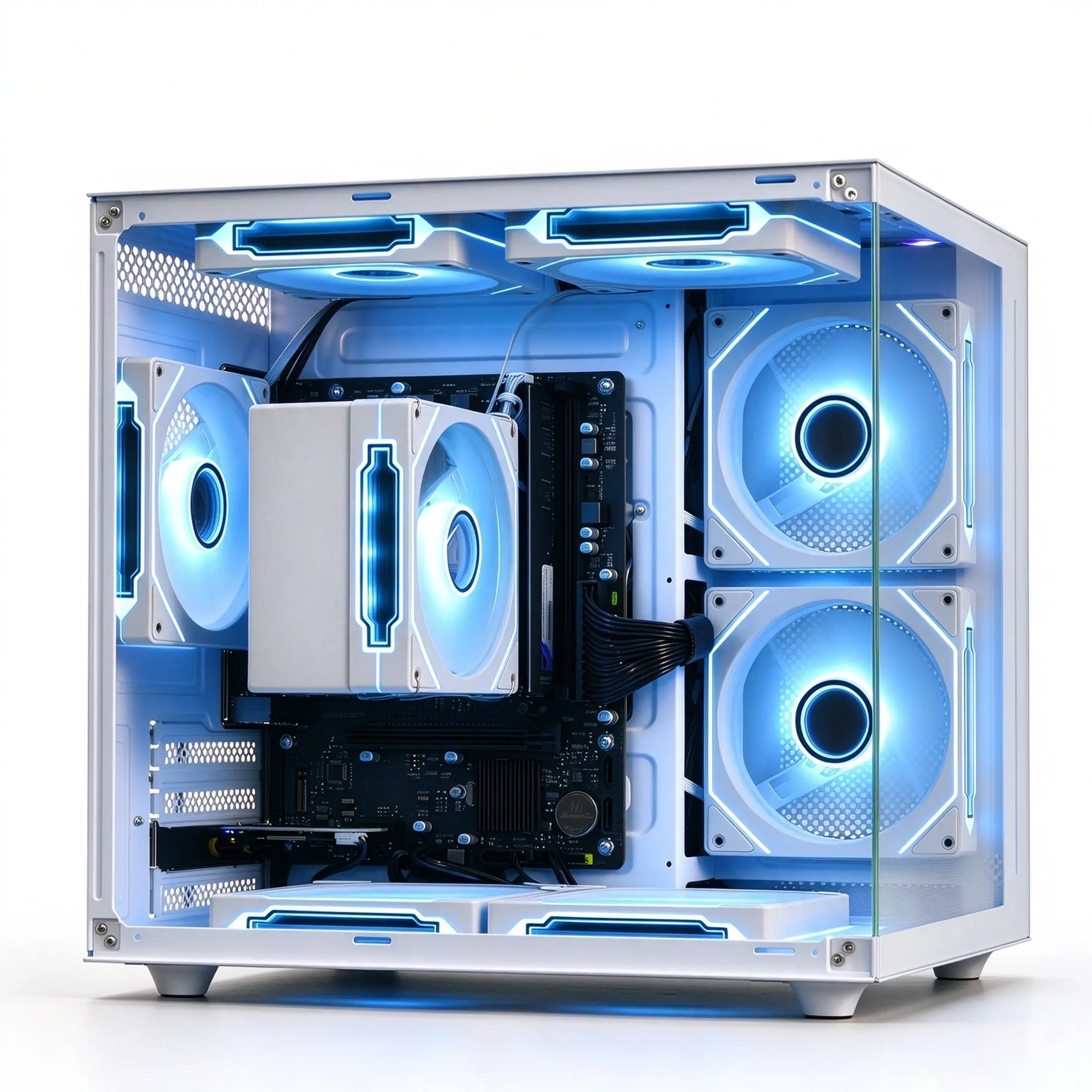 White QE100B Prebuilt Gaming PC - AMD Ryzen 5 3400G, B450 Motherboard, 16GB DDR4, 256GB NVMe SSD, V900 ATX Case, ARGB Fans, Desktop Computer for Gaming & Work