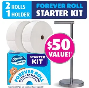 Ultra Soft Toilet Paper, Forever Roll Starter Kit, 1 Holder, 2 Rolls, 2-Ply Bath Tissue