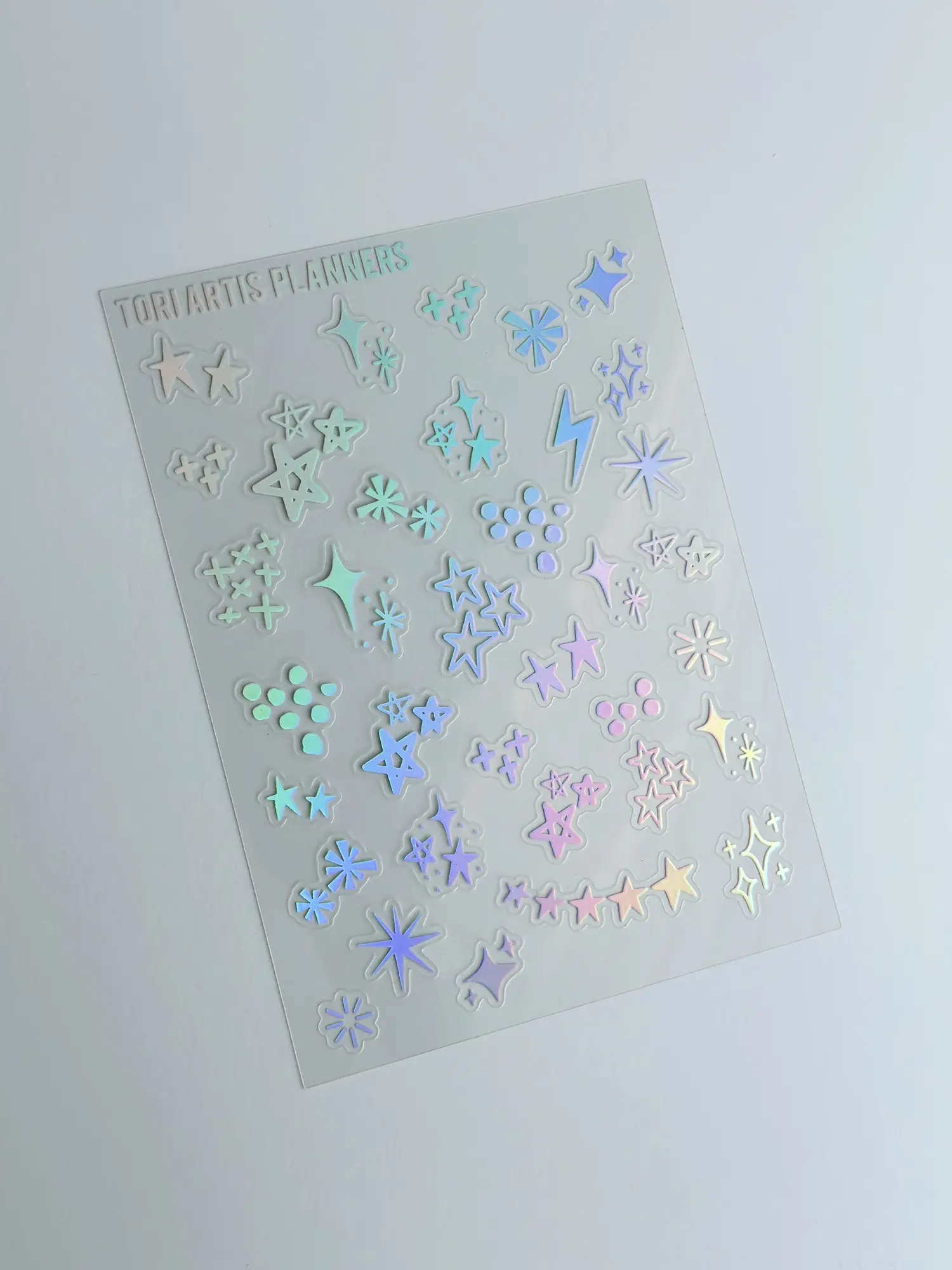 CLEAR HOLOGRAPHIC STARS STICKER SHEET